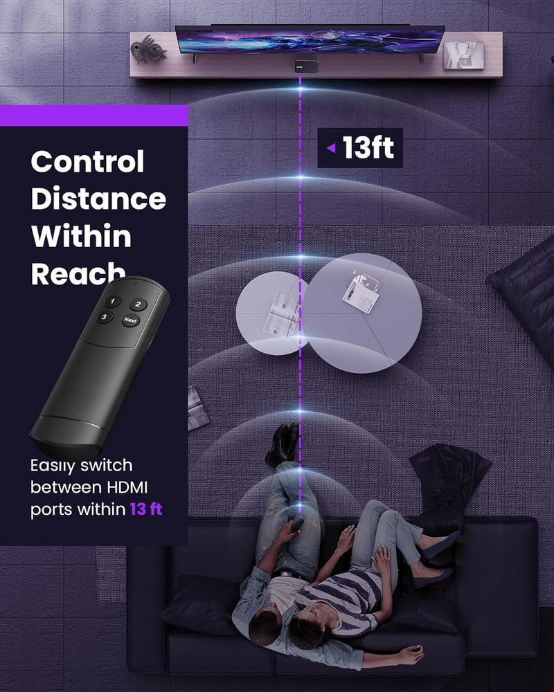 HDMI Switch 3 in 1 Out 4K@60Hz, 3 Port HDMI Switch 3 in 1 Out with Remote Support HDCP2.2 Compatible with Dolby Nintendo Switch PS5/4/3 Xbox Roku TV Fire Stick Blu-Ray Player