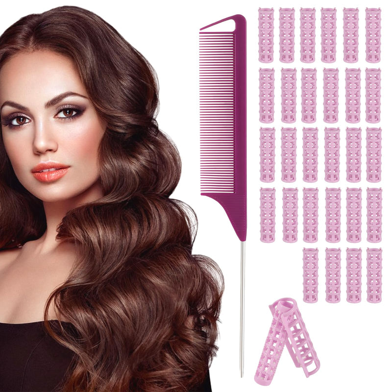 28Pcs Rollers Self Grip Hair Curlers, No Hair Damaging, Volum & Style Long, Medium & Short Hair purple 1 count (Pack of 29)