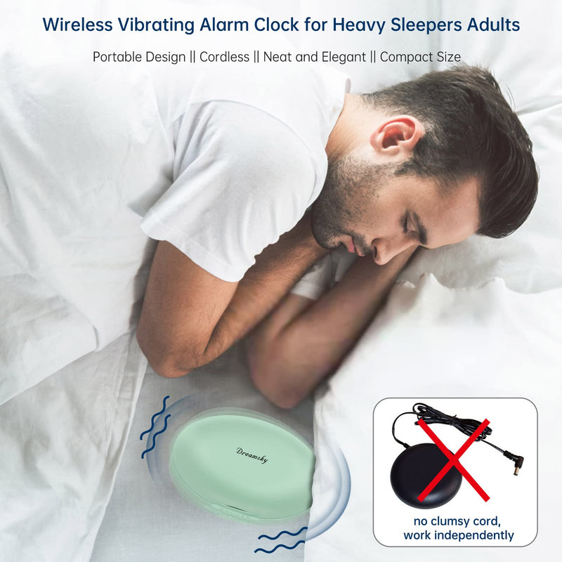 DreamSky Vibrating Alarm Clock for Heavy Sleepers - Bed Shaker Alarm Clock Under Pillow for Adults Teens Kids & Hearing Impaired, Rechargeable Battery Operated for Bedroom, Travel, Auto DST, Backlight Green