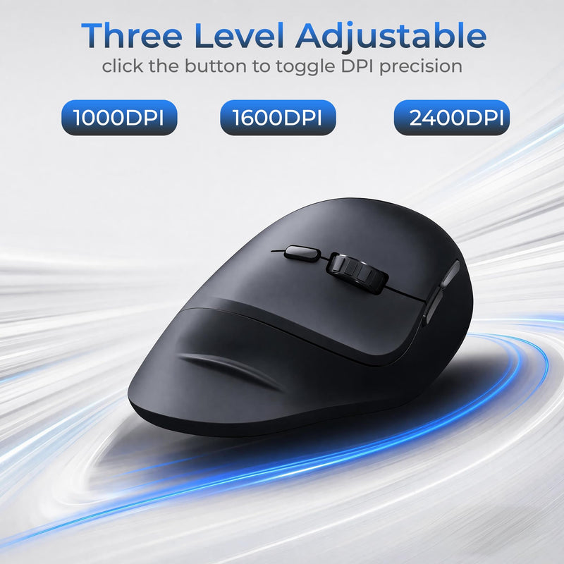 MOKURU Wireless Ergonomic Mouse, Supporting Bluetooth/2.4G Connection, Featuring 4 Buttons, Adjustable DPI Settings of 1000/1600/2400, Compatible with Windows/macOS, Laptops, Desktop Computers (Black) Black