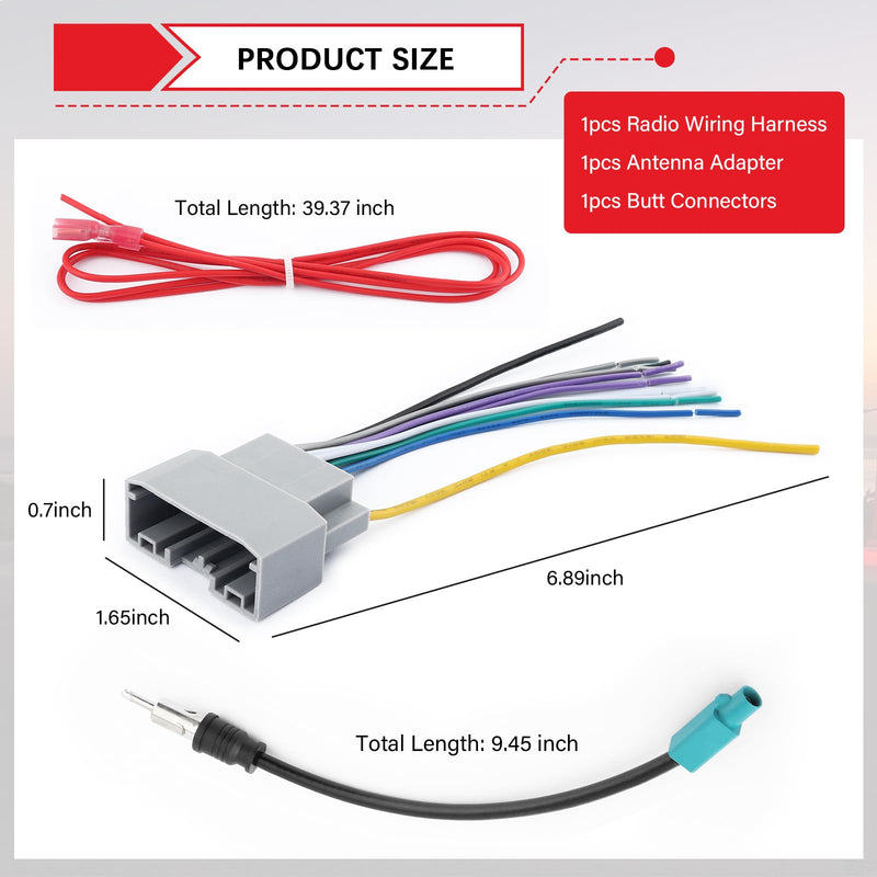 Car Radio Wiring Harness Kit,Aftermarket Car Radio Wire Harness Kit Compatible with Chrysler Jeep Dodge,Cars Stereo Wiring Harnesses Kits with Antenna Adapter & Butt Connectors