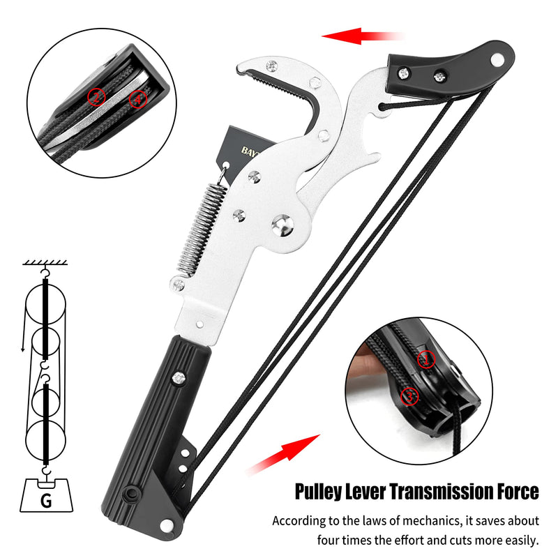 BAYTORY Extendable Tree Pruner Shears Head and Saw without Pole | High-Altitude 4 Pulleys Save Half of Your Effort, Pruning Trimmer Clipper for Plant Gardening Trimming Tool