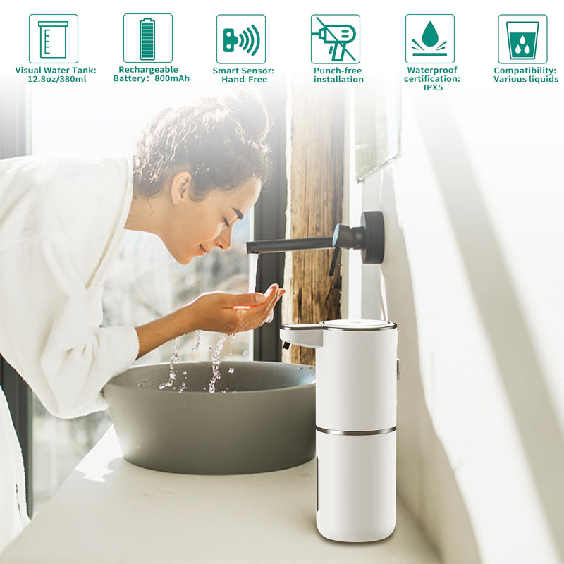 HOMELYLIFE Automatic Foam Soap Dispenser, 12.85oz Touchless Soap Dispenser with Smart Display, 4 Levels Adjustable Liquid Hand Free Dispenser, Dish Foam Dispenser for Kitchen, Bathroom, Public Places