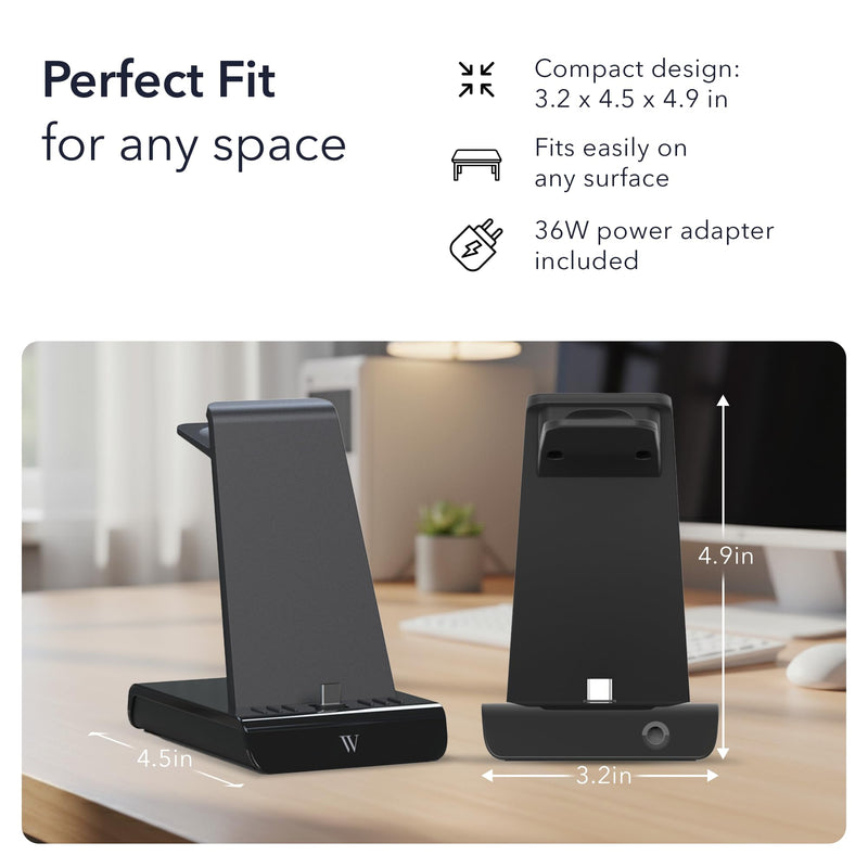 Wasserstein 3-in-1 Wired Charging Station Compatible with Google Pixel, Buds & Watch 4 (41mm & 45mm) - NOT Compatible with Pixel Watch 1, 2 & 3 - Adjustable USB-C Plug - Made for Google