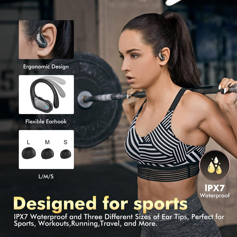 HAOYUYAN Wireless Earbuds, Sports Bluetooth Headphones, 80Hrs Playtime Ear Buds with LED Power Display, Noise Canceling Headset, IPX7 Waterproof Earphones for Workout/Running (Black) Black