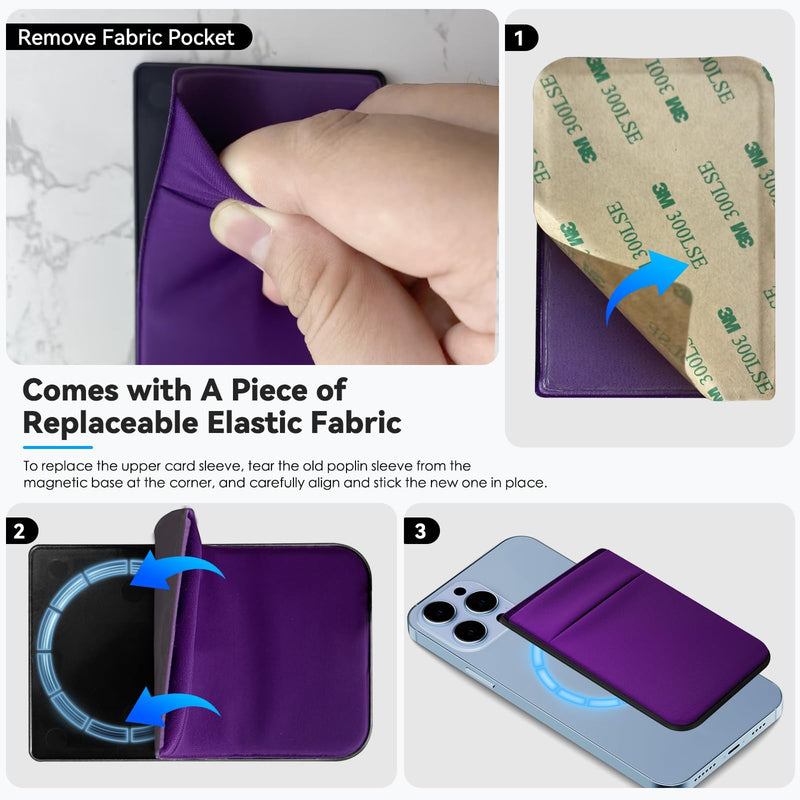 Magnetic Wallet for iPhone 17/16/15/14/13/12 Series, 5 Card Stick on Back of Phone Credit Cards, Leather Card Holder, Dark Purple