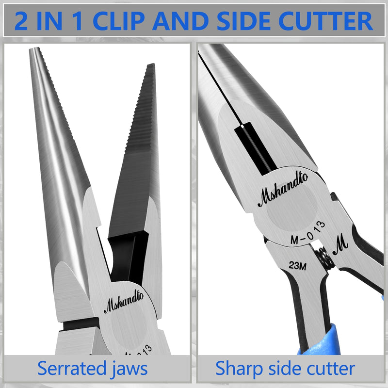 Needle Nose Pliers, mshandto Long Nose Pliers for Wire Bending, High Carbon Steel Needle Nose Plier, Serrated Jaw Pliers for Jewelry Making Electronics Repair Object Grasping Craft Making 5"-1Pack