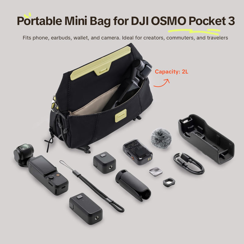 PGYTECH OneGo Pocket Sling for DJI Osmo Pocket 4/3/Xtra Muse/Luna Ultra | Portable Splashproof Everyday Carry Case w Detachable Strap, 2L, 3-Layer Crossbody Carrying Bag for Daily & Travel Mist White