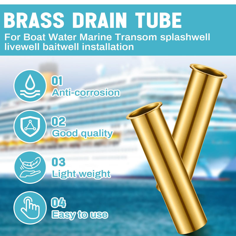 Yaocom 3 Pcs Brass Drain Tube Boat Drain Tube Plug Brass Boat Drain Plug Livewell Overflow Drain Tube for Boat Water Marine Transom Splashwell Livewell Transom Splashwell Installation 6 x 1 Inch