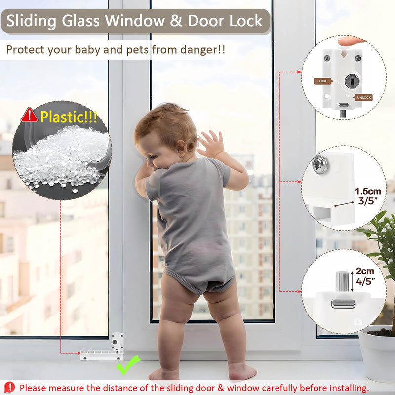 Patio Sliding Door Security Foot Lock Kick Lock with keyed, ABS,Fits on Top Rail-Childproof Patio Door Guardian-or Bottom Rail-Foot Operated-Keep Your Family Safe and Secure(2 Pack) 2 Pack