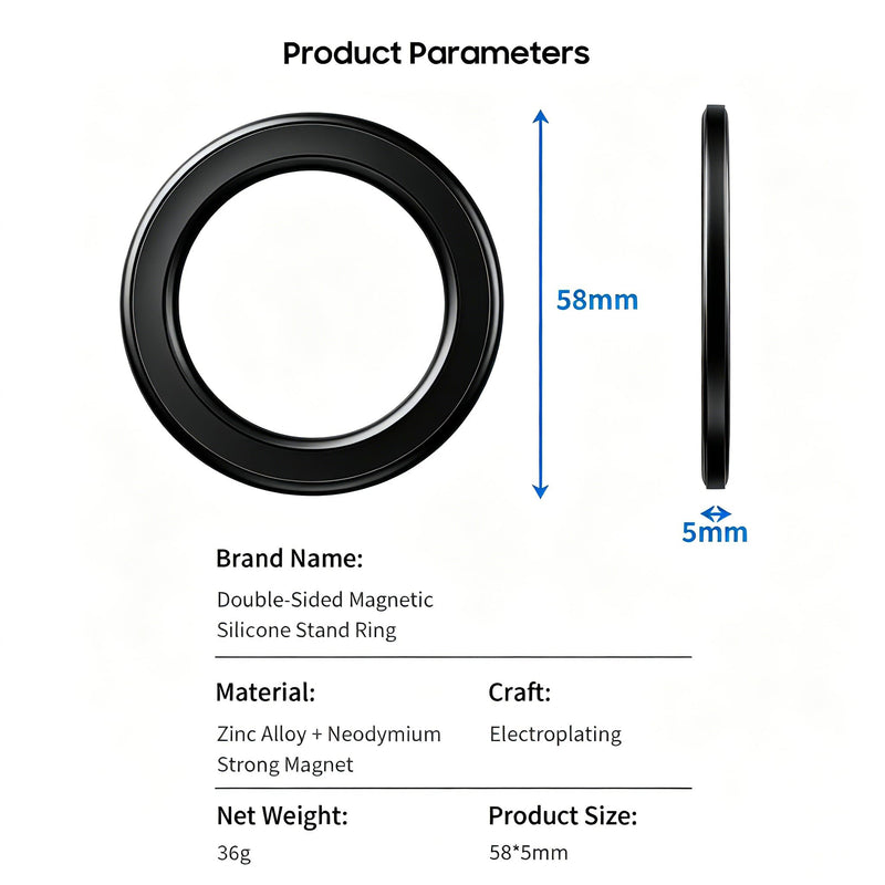 Double-Sided Magnetic Ring Holder [2026], Magnetic Wall Mount, Detachable Phone Mount for MagSafe Cases, Hands-Free Selfies and Videos for iPhone and Android (Black) Black