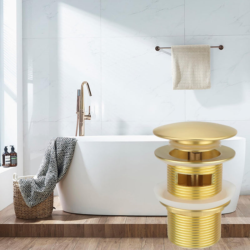 Brass Freestanding Tub Drain, Pop Up Freestanding Tub Drain Plug, Fits Most Freestanding Tub Drain Kits (Brushed Gold) Brushed Gold