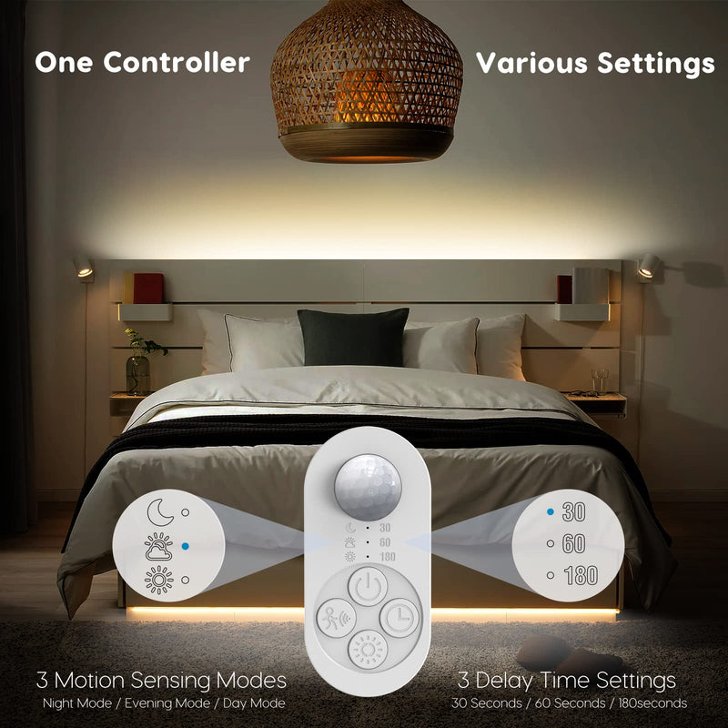 Dual Sensor Stair Lights Indoor, Motion Activated Plug-in Step Light Strip Indoor with Dimmer, Delay Timer for Stairway (Warm White 3000K (32.8FT Light Strip), Power Adapter (3.28FT Cable)) Power Adapter (3.28FT Cable)