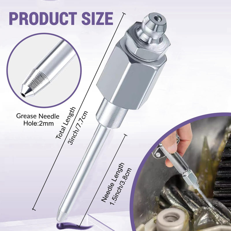 Grease Gun Accessory Kit,includes Grease Needle Dispenser, 2pcs Grease Needle Nozzles, 90 Degree Grease Coupler Adapter with Sleeves, Grease Gun Coupler, 12 Inch Grease-Gun-Hose, Zerk Fitting Cleaner