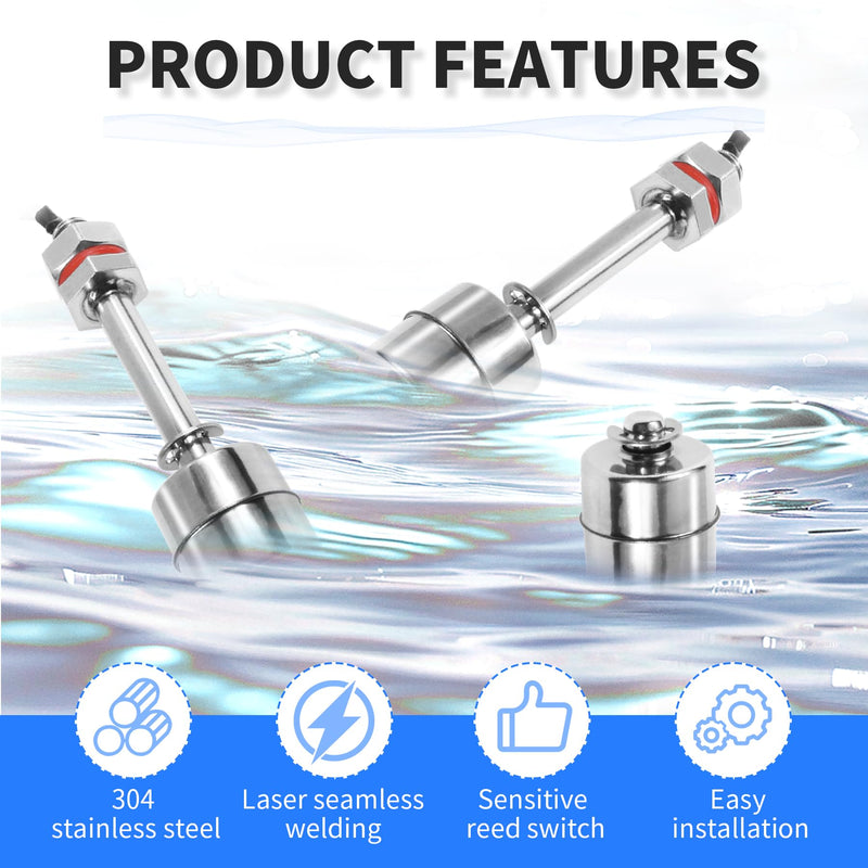 2 Pcs Stainless Steel Float Switch Water Level Sensor Water Level Controller Sensor Switch M10 for Smart Toilet Solar Tank Pool Pump Liquid Control Length 95mm Silver 2pcs 95MM