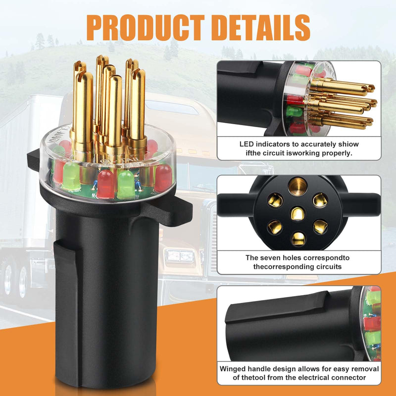 7865L 7-Way Round Pin Tractor Plug Tester, for Testing Turn Signals,Hazard Lights, Brake Lights and More，Making Troubleshooting Electrical Issues Quick and Straightforward