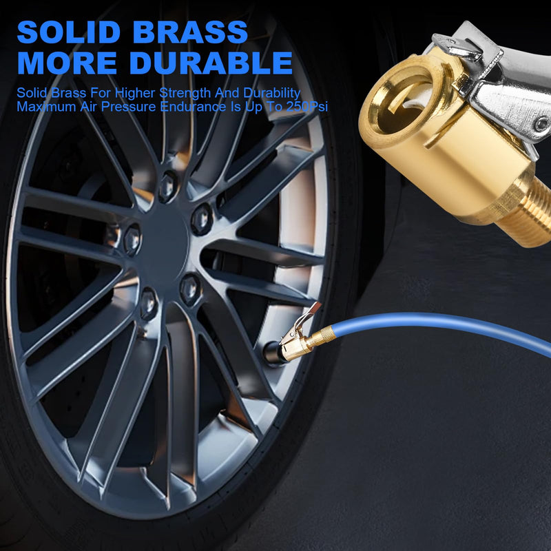 Suaika Brass Tire Inflation Hose Adapter, Locking Tire Air Chuck, Threaded Twist Connection Converts to Locking, No Leak Air Compressor Pump Clamps On Tire Chuck with Tire Valve Tire Nozzle 2pcs