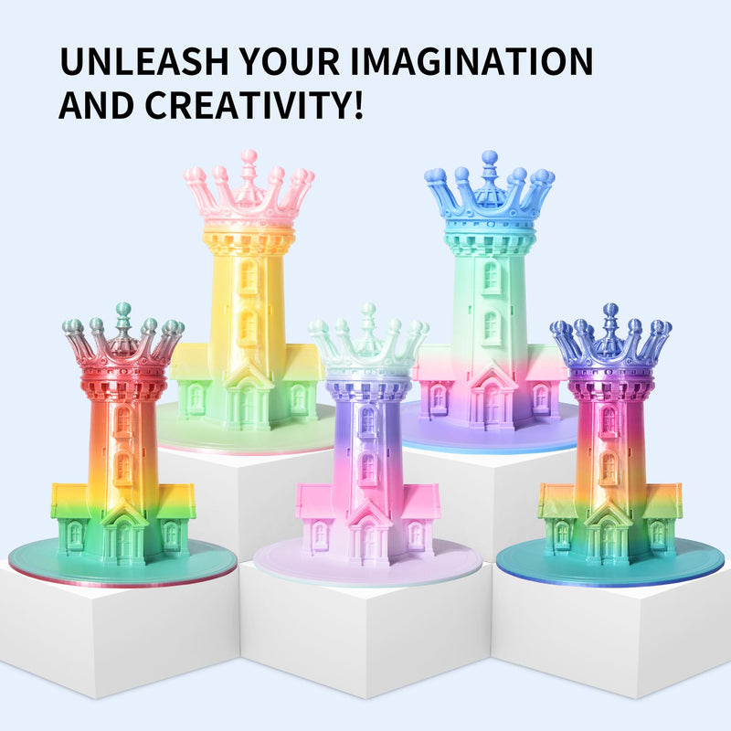 RAMBERY Matte Rainbow 3D Printer Filament Matte PLA Filament Multi-Color Change 3D Printing Filament, 1.75mm 1kg(2.2lb), Lollipop Blue Purple Pink Yellow Green B-matte Rainbow Lollipop