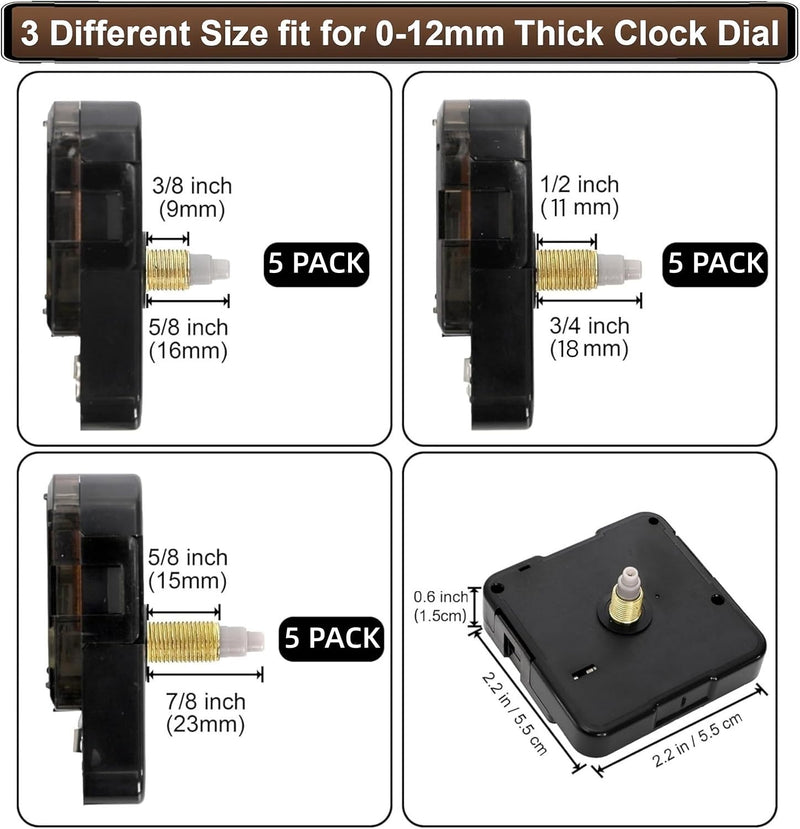 15 Packs Clock Mechanism Replacement Kit with 16 Pairs Clock Hands, Quartz Clock Movement Replacement, Clock Movement Motor Kit for Clock Repair, Replacement, DIY and Custom Clock 15 Packs Clock Mechanism with 16 Pairs Clock Hands