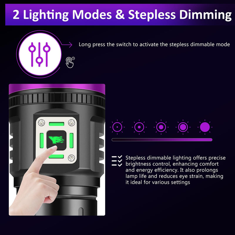 45W UV Flashlight Usb Rechargeable Blacklight Flashlights Powerful, 9-Core Led 385-395 nm UV Light for Pet Urine Detection,Resin Curing,Scorpion,Rocks,AC Leak,Bed Bugs,Blood Tracking,Uranium Glass Black