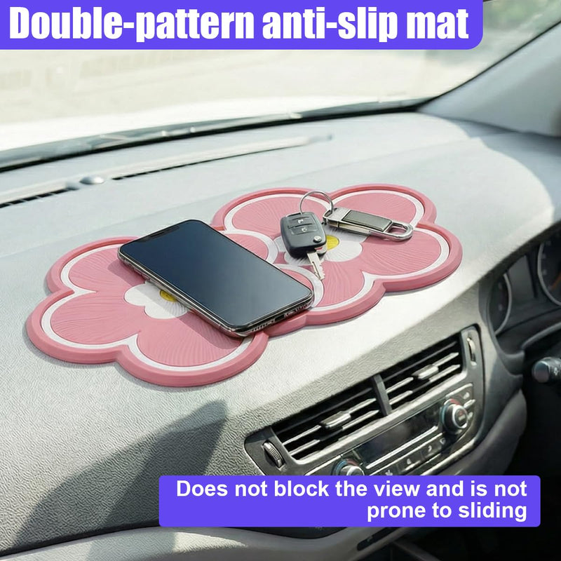 Flower-Shaped Car Dashboard Non-Slip Mat, 10.23''×5.9'' PVC Reusable Dash Gripping Pad, Multifunctional Auto Interior Sticky Organization Accessories for Cell Phone, Key, Coin (PinkWhite) PinkWhite