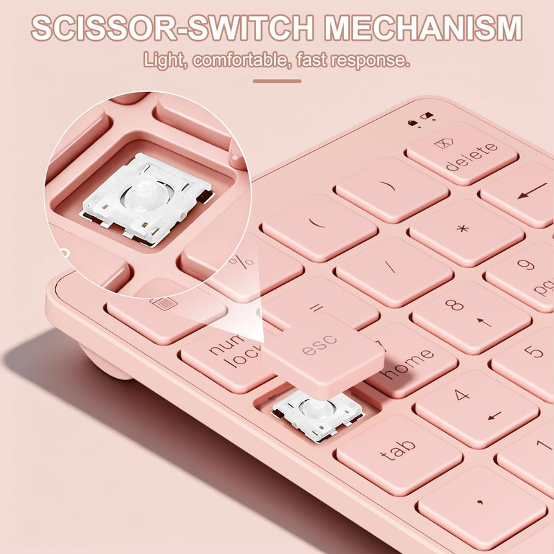 Wireless Number Pad with USB to USB-C Adapter, Numeric Keypad Numpad 28 Keys Portable 2.4 GHz Accounting Number Keyboard, 10 Key USB Keypad for Laptop, PC, Desktop, Surface Pro, Notebook - Pink