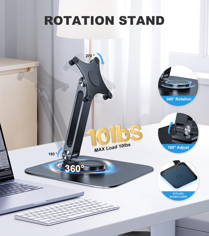 Portable Monitor Stand VESA 75x75mm Holes M4 Anti-Loss Screws, Aluminum Alloy Base, Fits 7"- 18", 15.6" 16" 17" 17.3" 18" Inch Small Monitors Lay Flat, Black Desk Mount (Not Fits100x100mm)