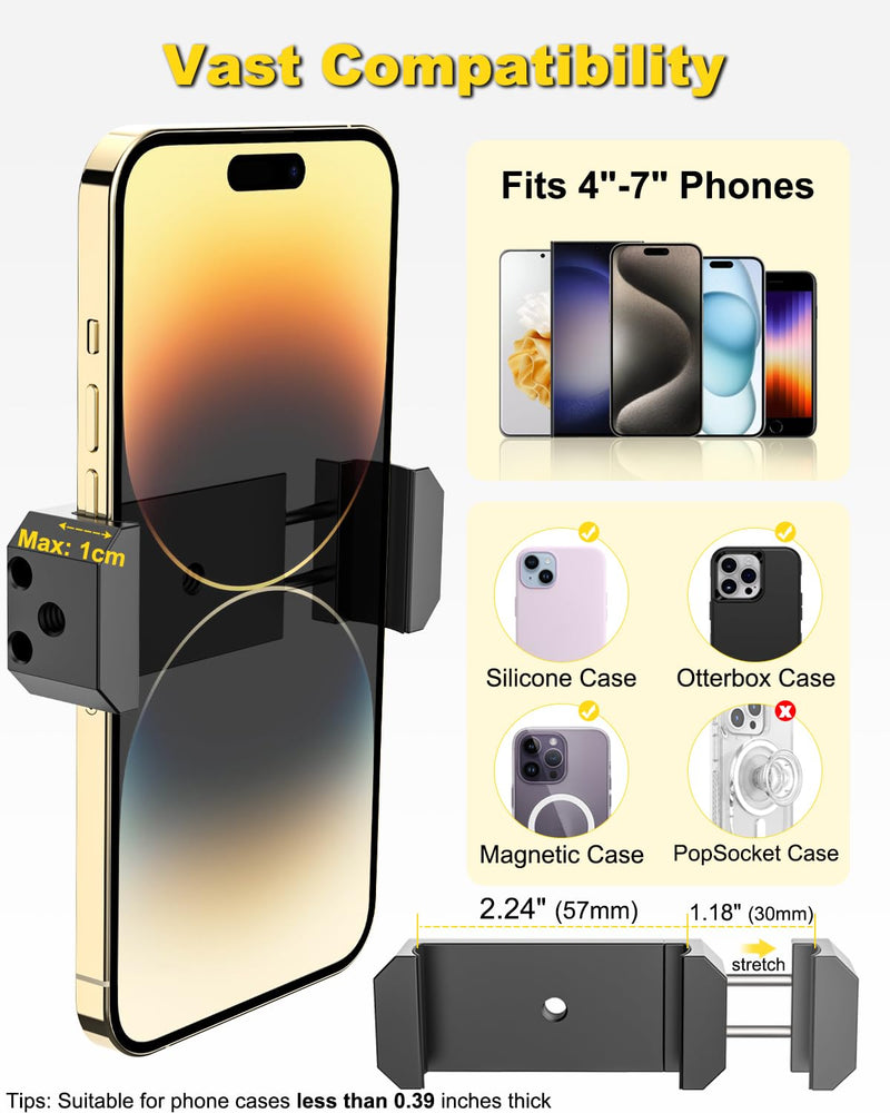 Sun Visor Car Phone Mount, Upgrade Durable All Metal Phone Holder | Car Visor Accessories for Women Men, 360° Adjustable Arm Visor Cell Phone Clip for iPhone 17 16 15 14 Pro Max, Galaxy, 4-7"