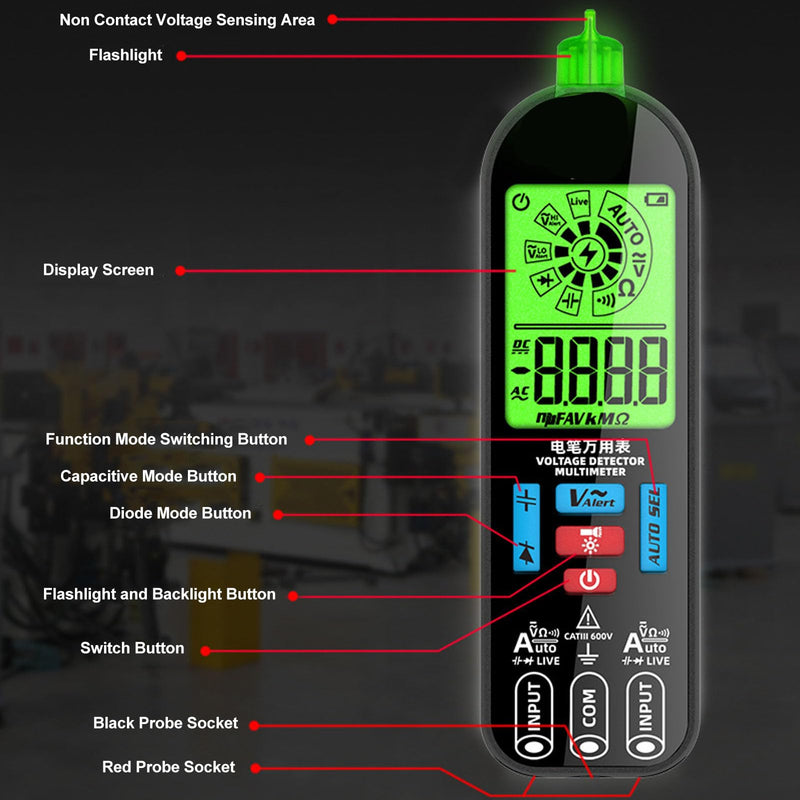 Multimeter Tester, 1999 Counts LCD Display Digital Multimeter, Portable Auto Ranging Amp Tester with Back Lights for Testing AC and DC Voltage, Capacitance, Resistance, Diode