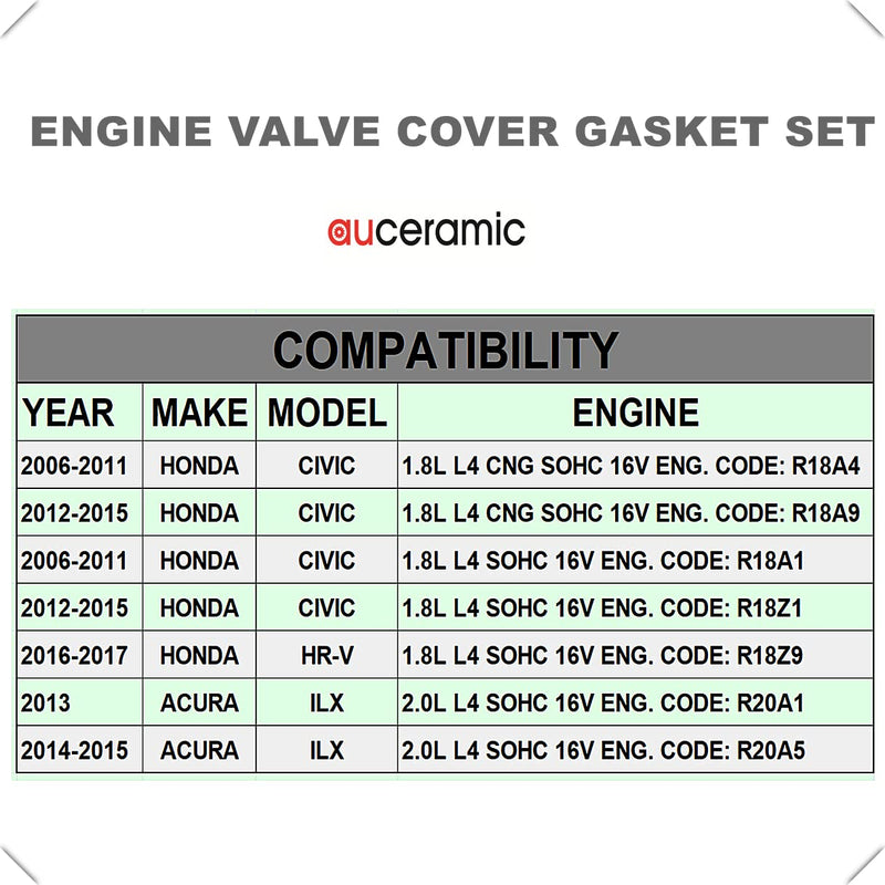 VS50741R VS50563 Engine Valve Cover Gasket Set Fit for 2006-2015 Honda Civic 2016-2017 HR-V 2013-2015 Acura ILX 1.8L 2.0L L4 12341RNAA01