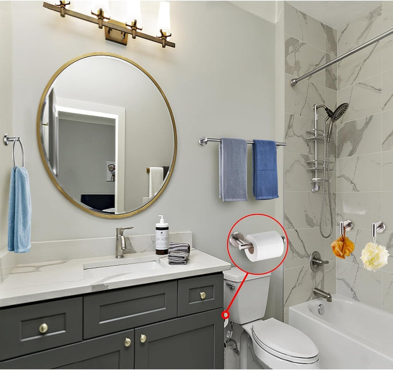 5 Pieces Bathroom Hardware Accessories Set Brushed Nickel, 24Inch Round Towel Racks Set for Bathroom, SUS304 Stainless Steel Towel Bar Set,Toilet Paper Holder Wall Mounted 5 Pieces 24" B