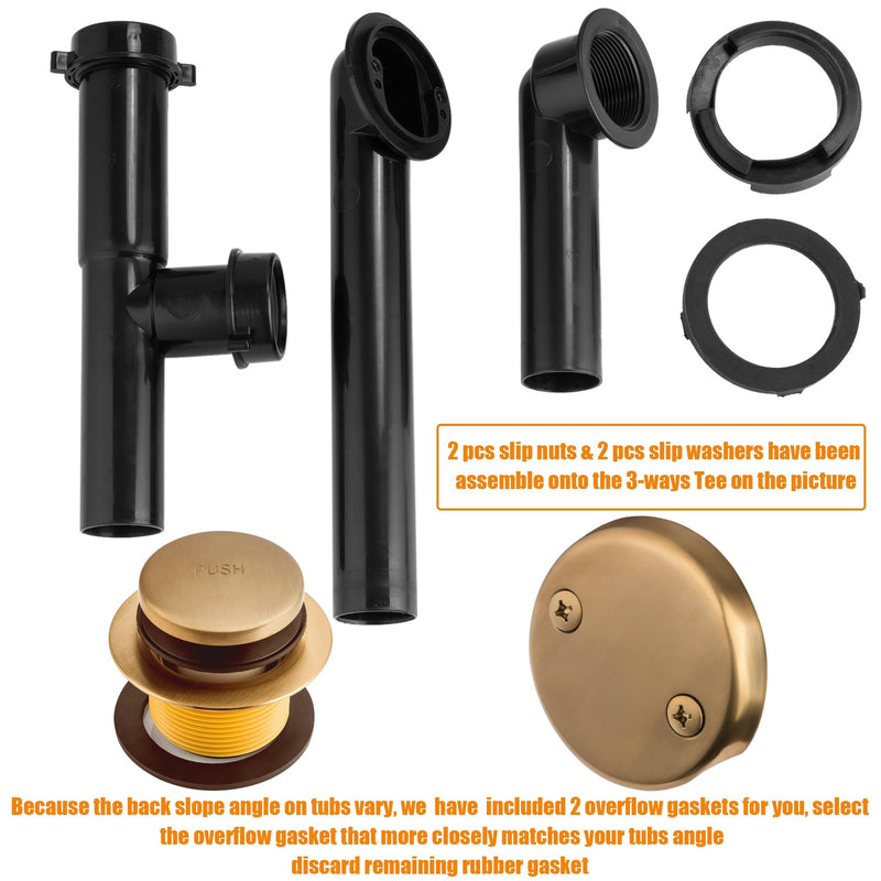 Artiwell 1-1/2'' Black Tubular Bath Drain Kit with Tip-Toe Bath Drain Stopper & Overflow Plug, Champagne Bronze