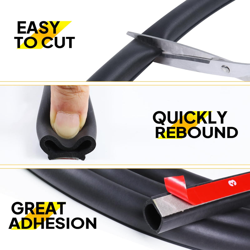 D-Shape Heavy Duty Weather Stripping 1/2"×7/16" Rubber Seal Weatherstrip Hollow with Bulb Door Gasket Strip(Self-Adhesive) for Automotive Truck RV Door Window Soundproof, 16FT 1/2” X 7/16” 16Feet
