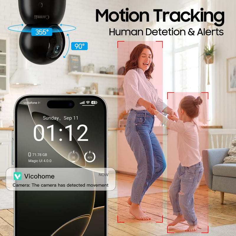 Indoor Camera, 2K Pet Cameras for Home Security Dual Band WiFi(2.4/5G), Security Camera with Phone App, 24/7 SD Card Storage, 2-Way Audio, Dog and Baby Monitor with Motion Detection, Black 2Pack