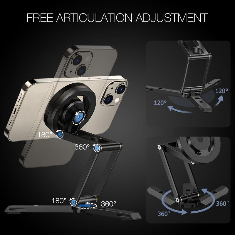 Magnetic Pocket Phone Tripod Foldable Compatible with Magsafe iPhone 15/14/13/12 Plus Pro Max Series, Mini Cell Phone Tripod Mount Handle Smartphone Desk Stand Travel All in One