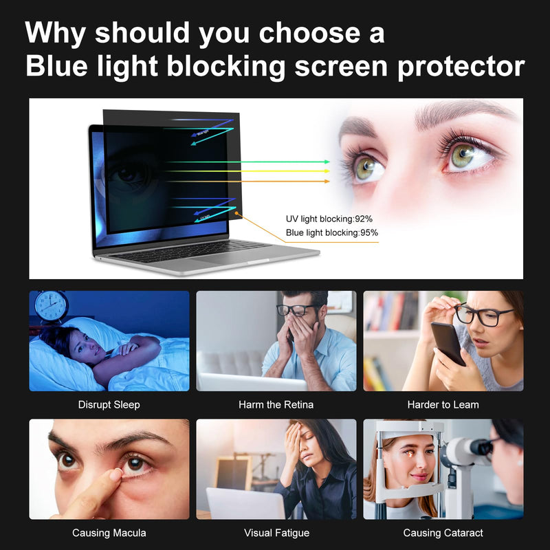 15.6 Inch 16:9 Laptop Privacy Screen Filter, Computer Monitor Privacy Shield, Anti Scratch Anti Spy Anti Glare Blue Light Screen Protector