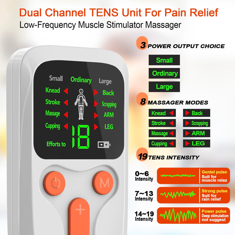 TENS Unit EMS Muscle Stimulator, Dual Channel Muscle Stimulator Machine for Back Neck Shoulder Pain Relief, Low-Frequency Multi-Function Physiotherapy Instrument Large Screen Electric Pulse Massager