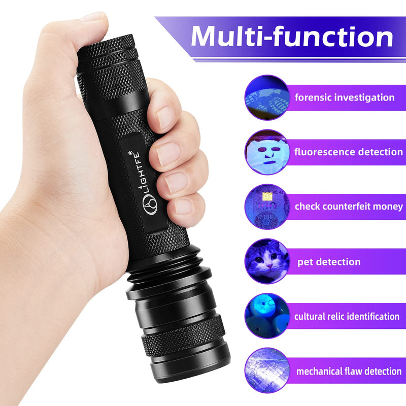 LIGHTFE-P30D Uniform UV Light Flashlight, High-Power 365nm UVLED, Suitable for ore, Jade, Pet Urine Stains, Stains, Mechanical Leak Detection, Etc., Professional-Grade Detection Tool UV Flashlight