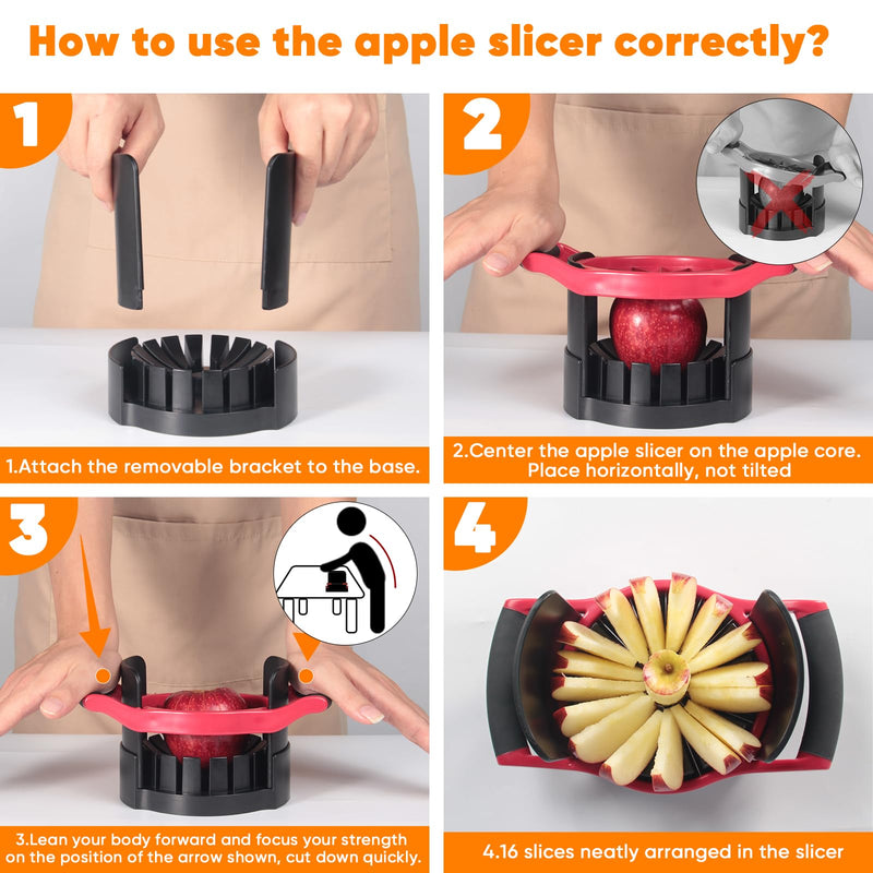 [Upgraded] Newness 5.12 Inch Large Apple Slicer, Cut 16 Thin Slices All the Way Through, HEAVY - DUTY Stainless Steel Apple Corer & Slicer for Fruits & Vegetables - Dishwasher Safe 16-Slices Apple Slicer with Base