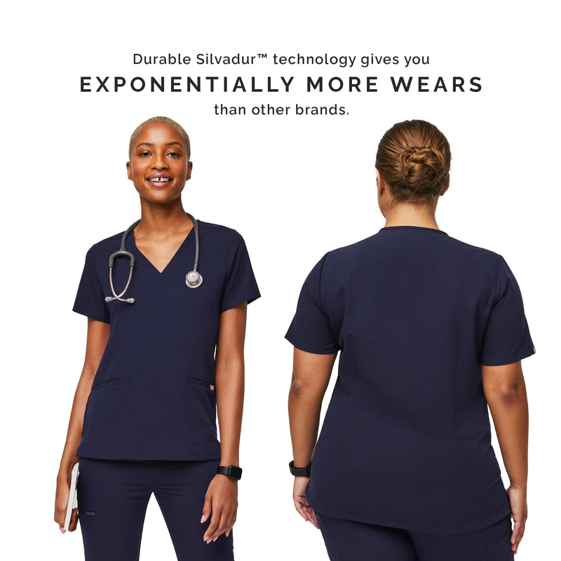 FIGS Casma Scrub Top for Women — Classic Fit, 3 Pockets, Four-Way Stretch, Anti-Wrinkle Medium Navy 3.0