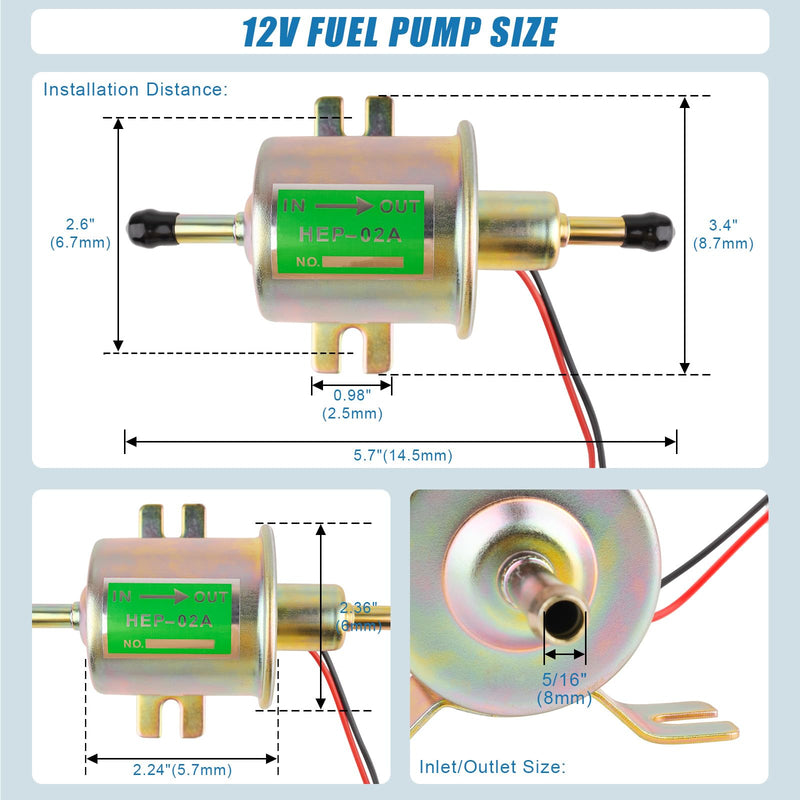 Universal Electric Fuel Pump 12V, Inline Low Pressure Fuel Pump 3-6 PSI for Carburetor Lawn Mowers Small Engine Motorcycles ATVs and More