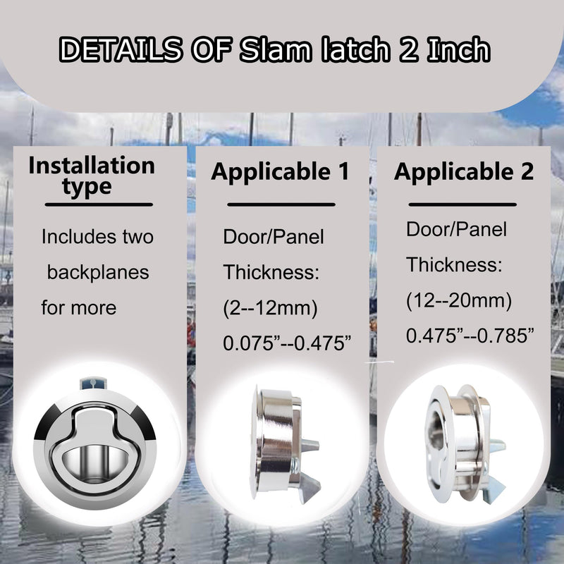 Boat Slam Latch 2" Lift Handle Deck Hatch Marine Grade Stainless Steel Zinc Alloy Flush Latches Boat Hardware Pack of 2