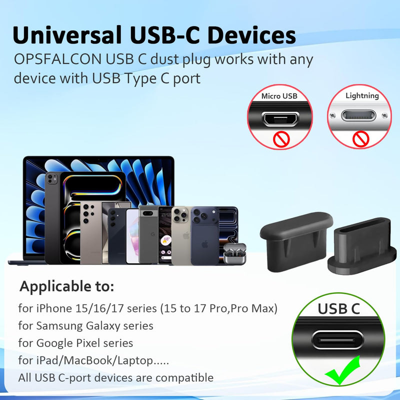 USB C Dust Plug, 40 Pack Anti-Dust USB C Plug Cover, Soft Silicone USB C Port Cover Universal USB C Cover for iPhone 15/16/17 Pro Max, Kindle, Samsung, Pixel, USB C Device (40 Black) 40 Black