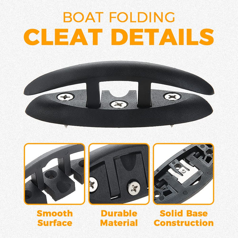 Yetaha Boat Folding Cleat, 4 Pack Flip Up Dock Mooring Cleat Marine Deck Rope Cleat Accessories with Mounting Screws for Boat Kayak, 5.12inch Black
