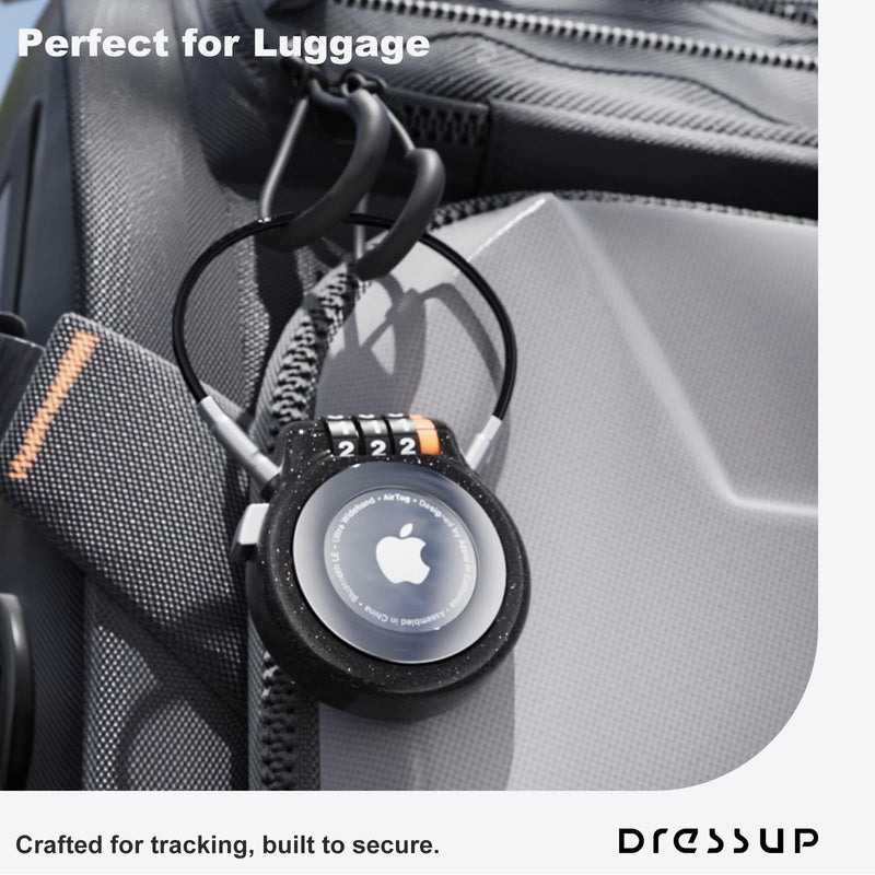 Lockable AirTag Holder Case Compatible with Apple AirTag 2 Pack | Secure AirTag with Metal Case, Steel Cable and Combination Lock, Firmly Attach Tracker to Luggage, Backpacks and Travel Gear Balck+Black