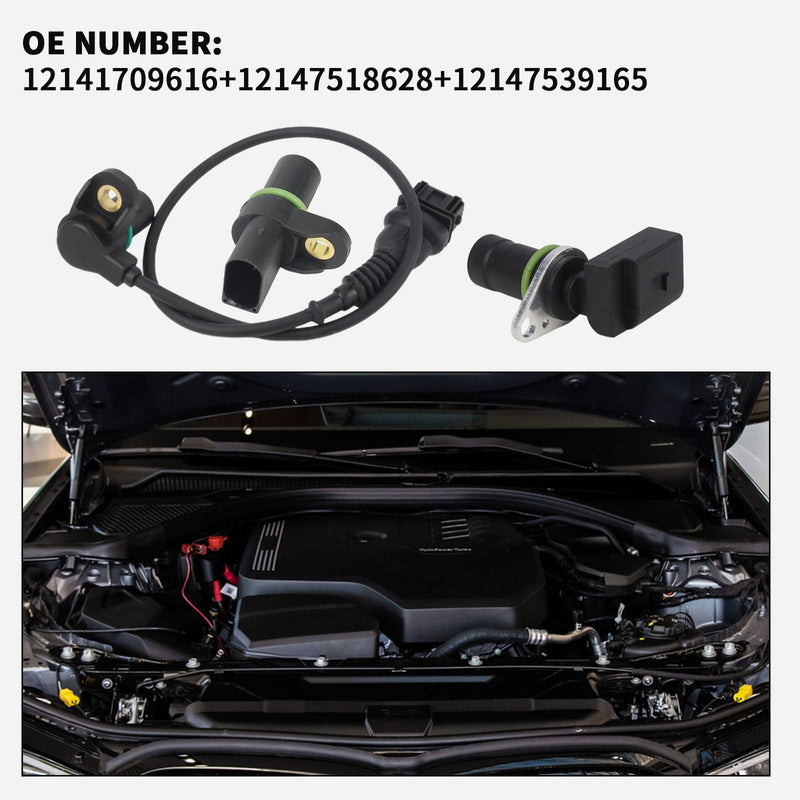 CKP CMP Camshaft Position Sensor Crankshaft Position Sensor for BMW M54 2.5L 3.0L 2002-2009 E90 E46 E60 E64 E63 E66 E83 E53 E85 X3 X5 Z3 Z4 323i 325i 328i - OE 12147518628 12147539165 12141709616 3pcs Camshaft*2+Crankshaft Position Sensor*1