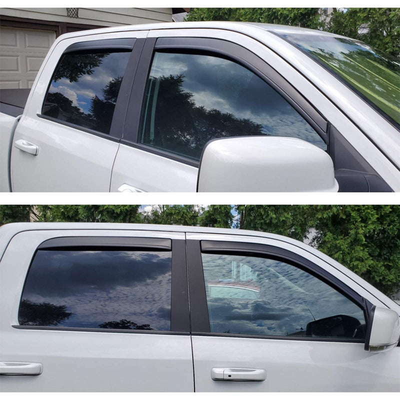 WV194109 Extra Durable In-Channel Wind Deflector Visor Rain Guard, Fit 2009-2018 Dodge Ram 1500 Crew Cab, 2010-2025 Ram 2500 & 3500 Crew & Mega Cab, 2019-2024 Ram 1500 Classic Crew Cab, Smoke, 4-Pcs