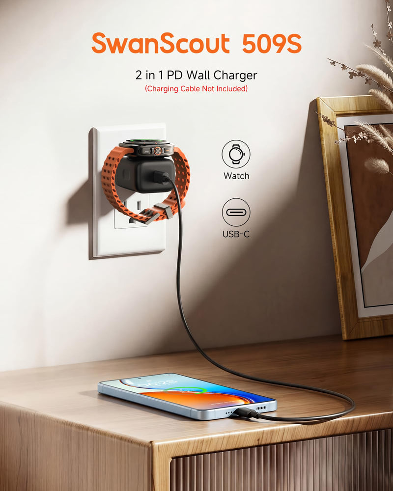 2 in 1 Charger Block for Samsung Watch 8/7/6/5, Samsung S26/Fold 8/Flip 8 | 30W Fast USB C Charger for Samsung Phone, Wireless Charger for Galaxy Watch, GaN Wall Charging Block Power Adapter, SwanScout