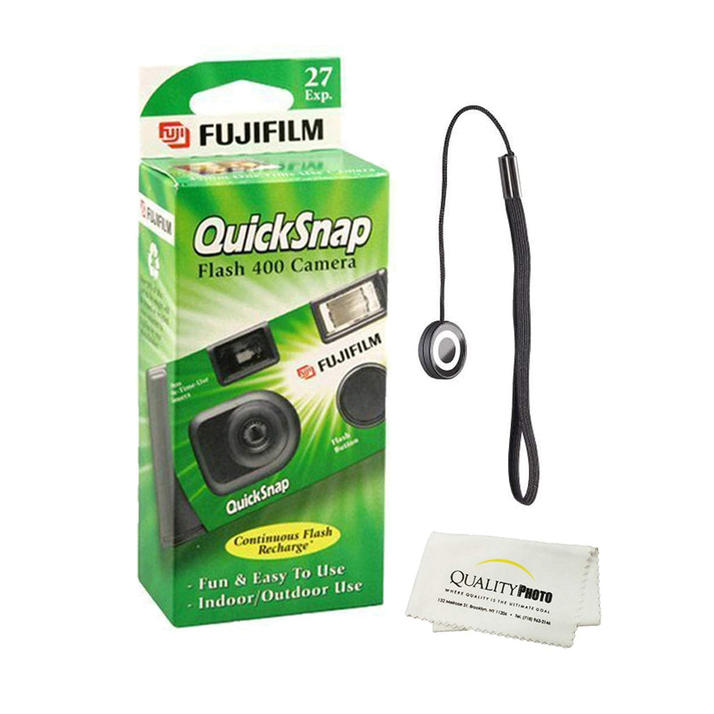 Fujifilm QuickSnap Flash 400 Disposable 35mm Camera (1 Pack) Bonus Hand Strap + Quality Photo Microfiber Cloth 1 Pack