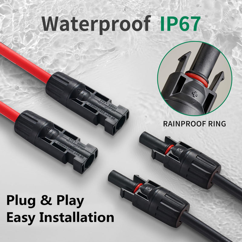 Solar Connectors Y Branch Parallel Adapter 10AWG Cable for Solar Panel (Red & Black) 1 Pair M/FF and F/MM Red-Black